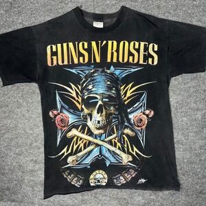 Vtg 90s GUNS N ROSES Bootleg Shirt XL Skull Crossbones Double Sided Axl Rose